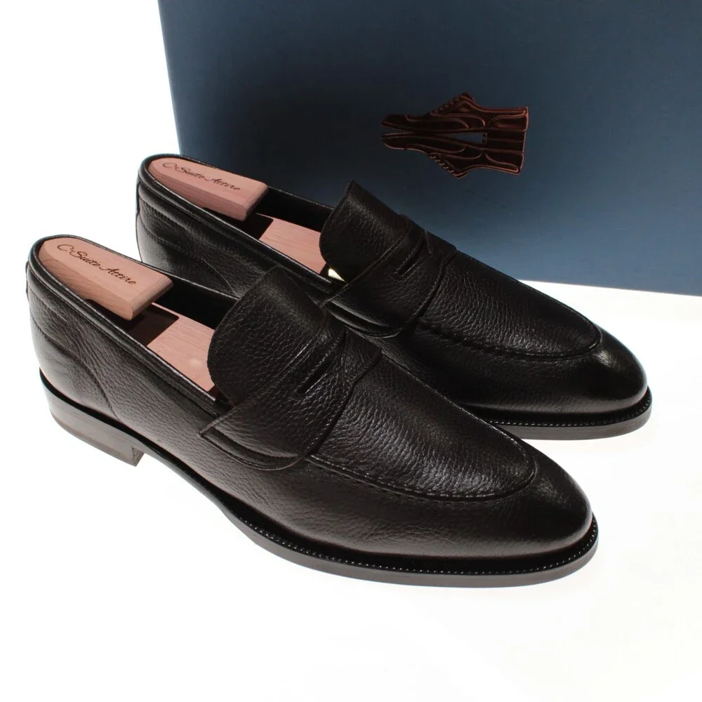 Di Bianco NWB Slip On Penny Loafers Size 11 US in Dark Brown Pebbled Leather
